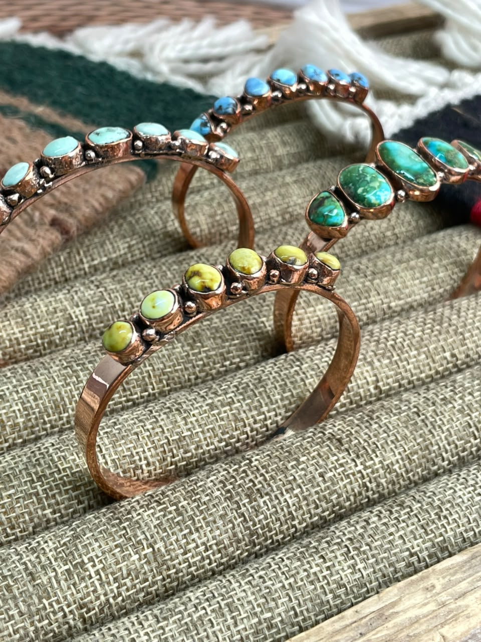 Handmade Paloma, Palomino, Sonoran Mountain and Golden Hills Turquoise Copper Collection: Cuff Bracelet Signed Nizhoni