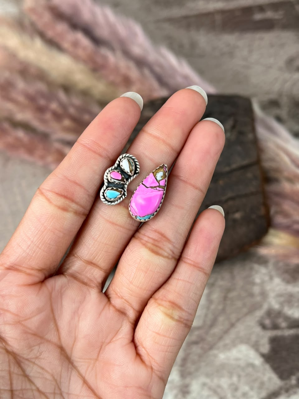 Handmade Sterling Silver Cotton Candy Adjustable Ring Signed Nizhoni
