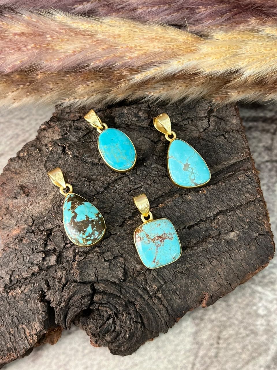 “The Golden Collection” Handmade Gold over Silver Sterling Number 8 Turquoise Pendant Signed Nizhoni