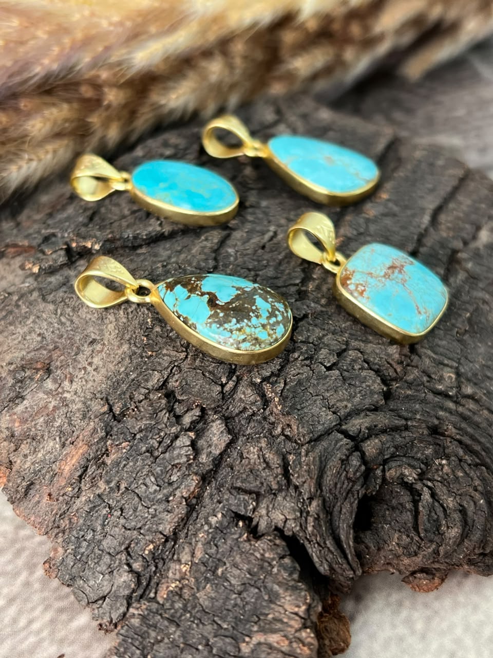 “The Golden Collection” Handmade Gold over Silver Sterling Number 8 Turquoise Pendant Signed Nizhoni