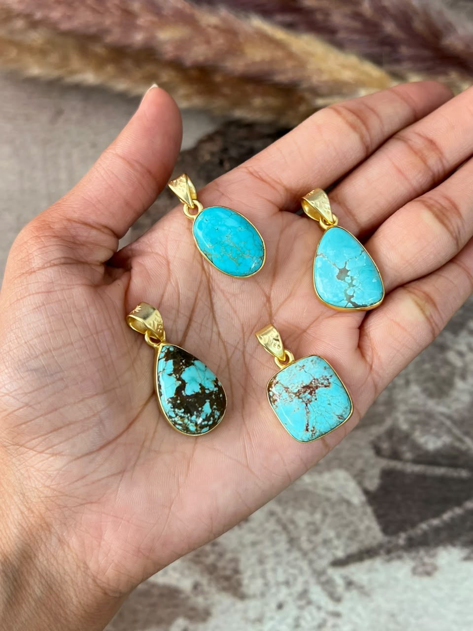 “The Golden Collection” Handmade Gold over Silver Sterling Number 8 Turquoise Pendant Signed Nizhoni