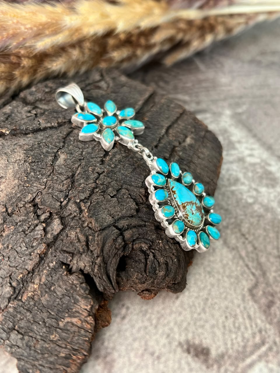 Handmade Sterling Silver Kingman with Royston Turquoise Pendant Signed Nizhoni