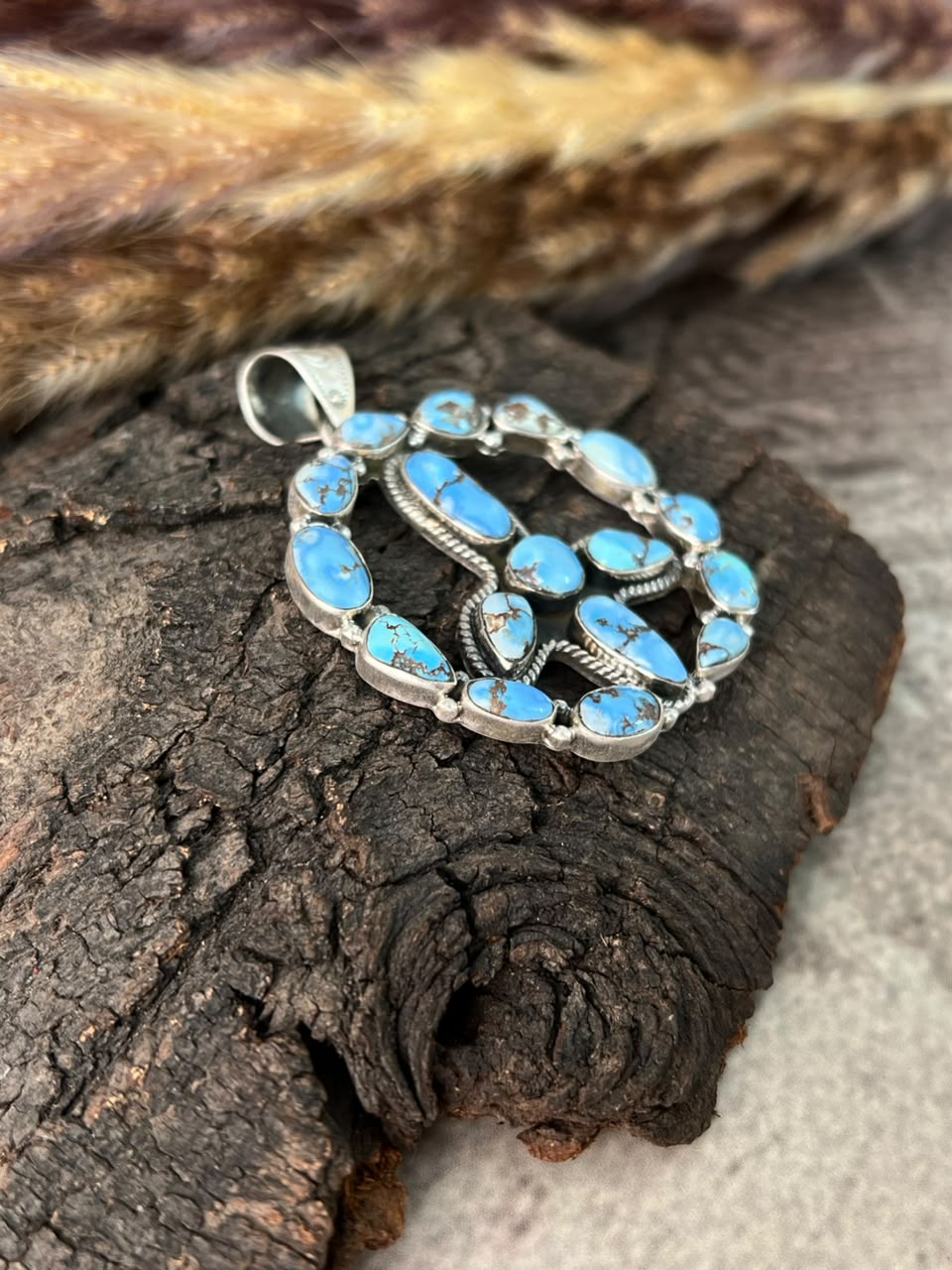 Handmade Sterling Silver Golden Hills Turquoise Pendant Signed Nizhoni