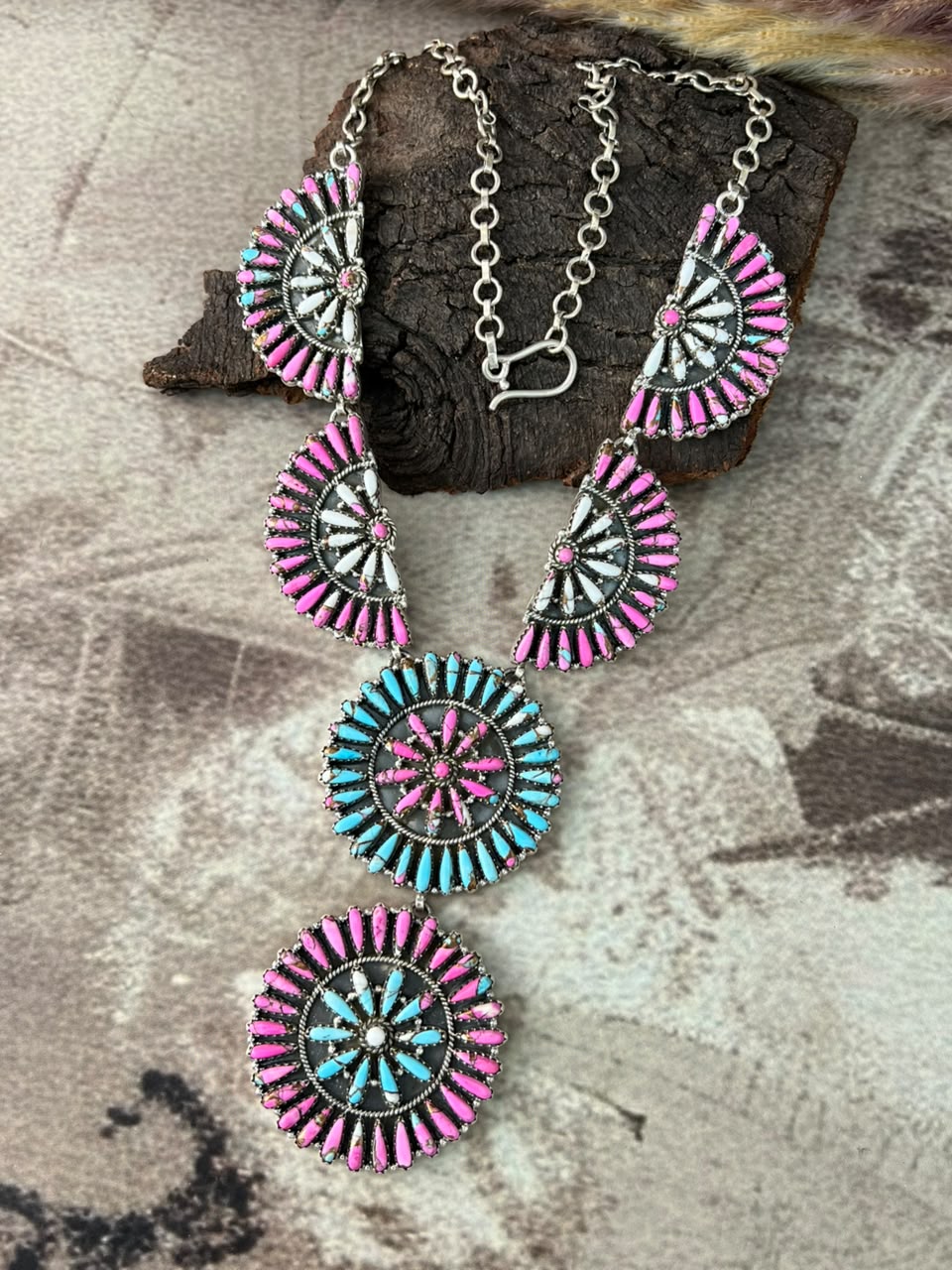 Handmade Sterling Silver Cotton Candy Necklace Signed Nizhoni