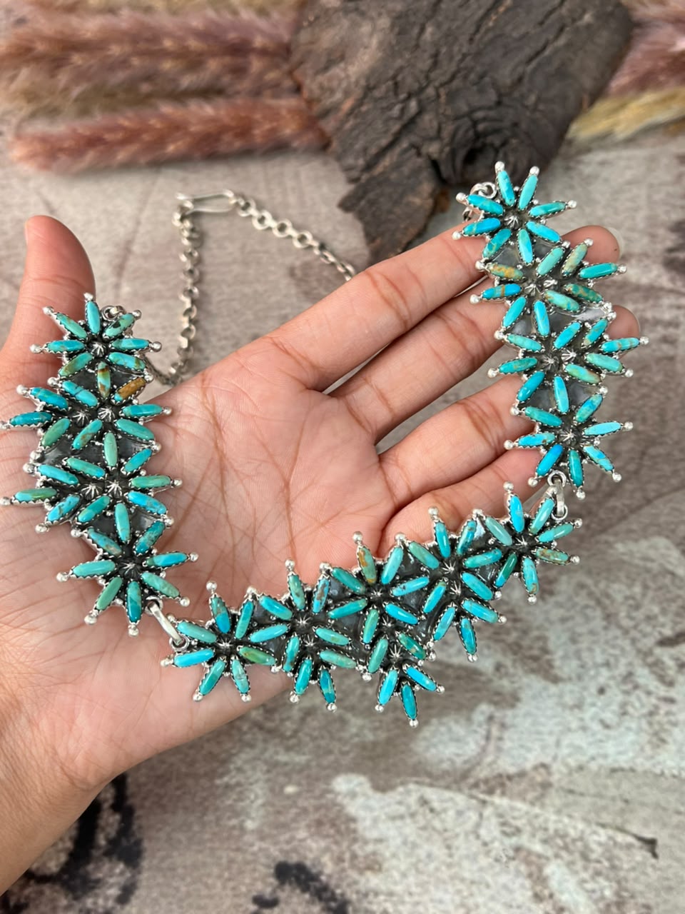 Handmade Sterling Silver Kingman Turquoise Necklace Signed Nizhoni