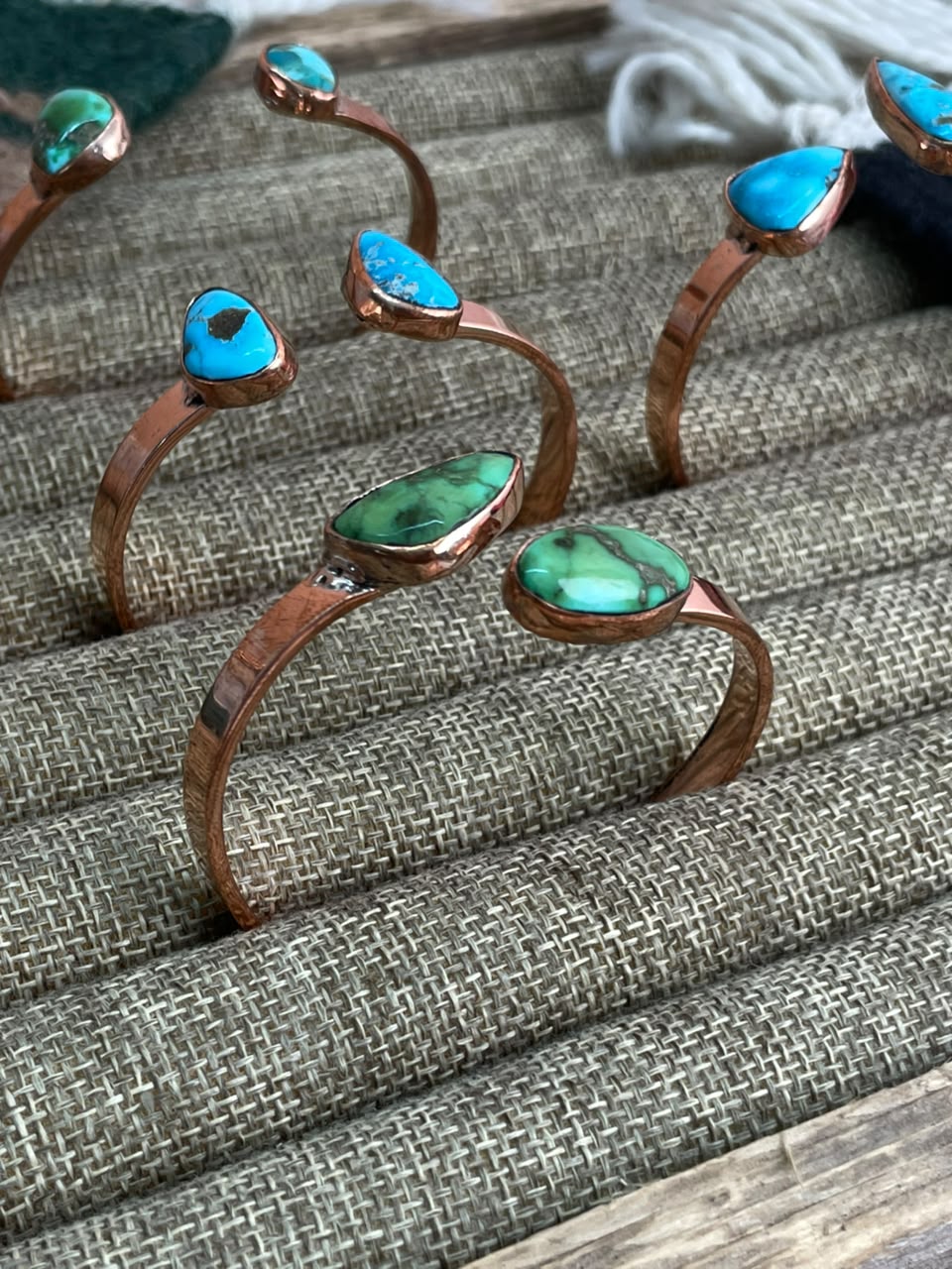 Handmade Sonoran Mountain, Sierra Bella and Golden Hills Turquoise Copper Collection: Cuff Bracelet Signed Nizhoni