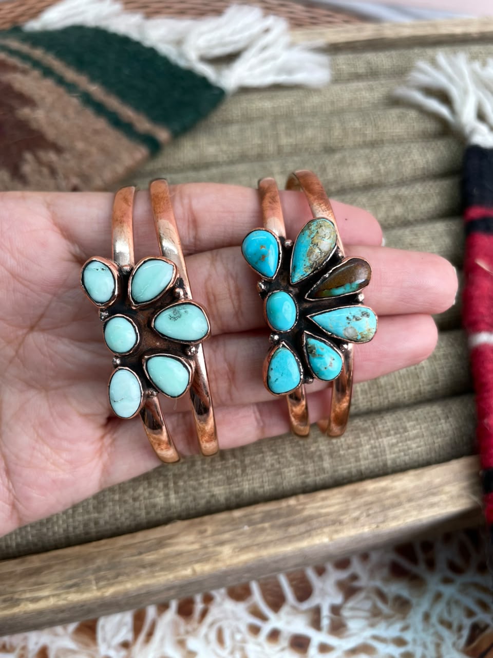 Handmade Paloma and Royston Turquoise Copper Collection: Cuff Bracelet Signed Nizhoni
