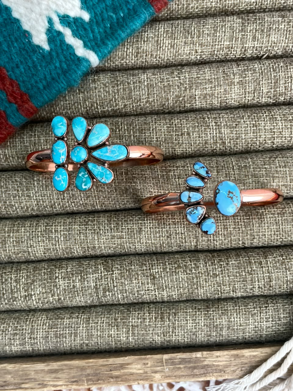 Handmade Golden Hills and White Water Turquoise Copper Collection: Cuff Bracelet Signed Nizhoni