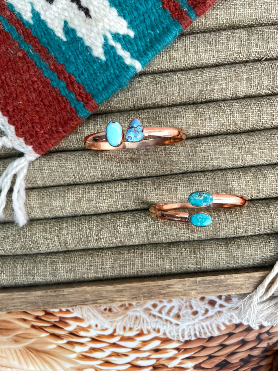 Handmade Golden Hills and White Water Turquoise Copper Collection: Cuff Bracelet Signed Nizhoni