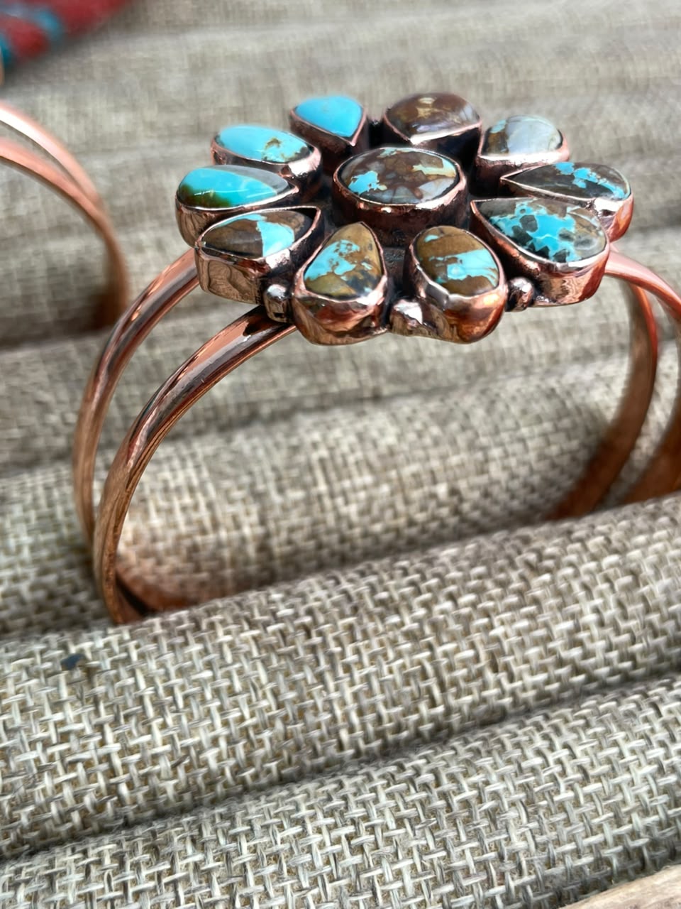 Handmade Sonoran Mountain and Royston Turquoise Copper Collection: Cuff Bracelet Signed Nizhoni