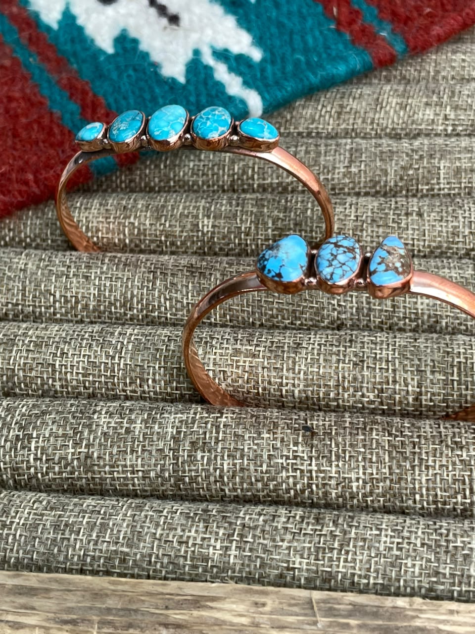 Handmade Golden Hills and White Water Turquoise Copper Collection: Cuff Bracelet Signed Nizhoni