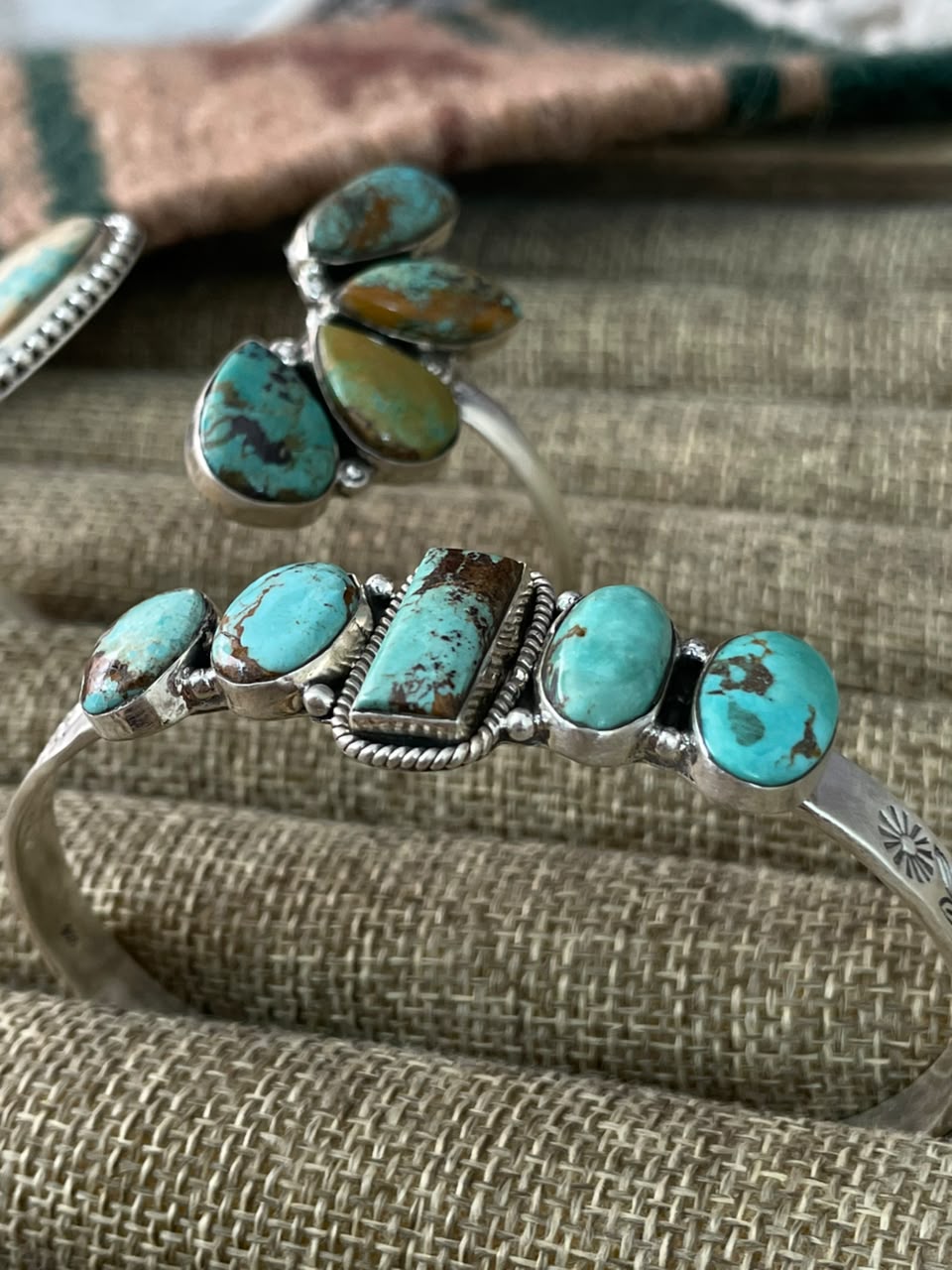 Handmade Sterling Silver Manassa Turquoise Cuff Bracelet Signed Nizhoni
