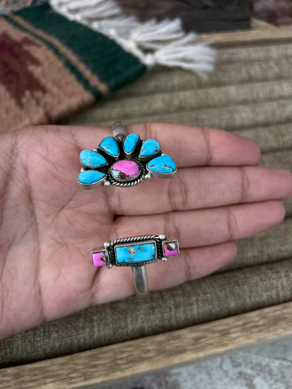 Handmade Sterling Silver Cotton Candy with Sierra Bella Turquoise Cuff Bracelet Signed Nizhoni