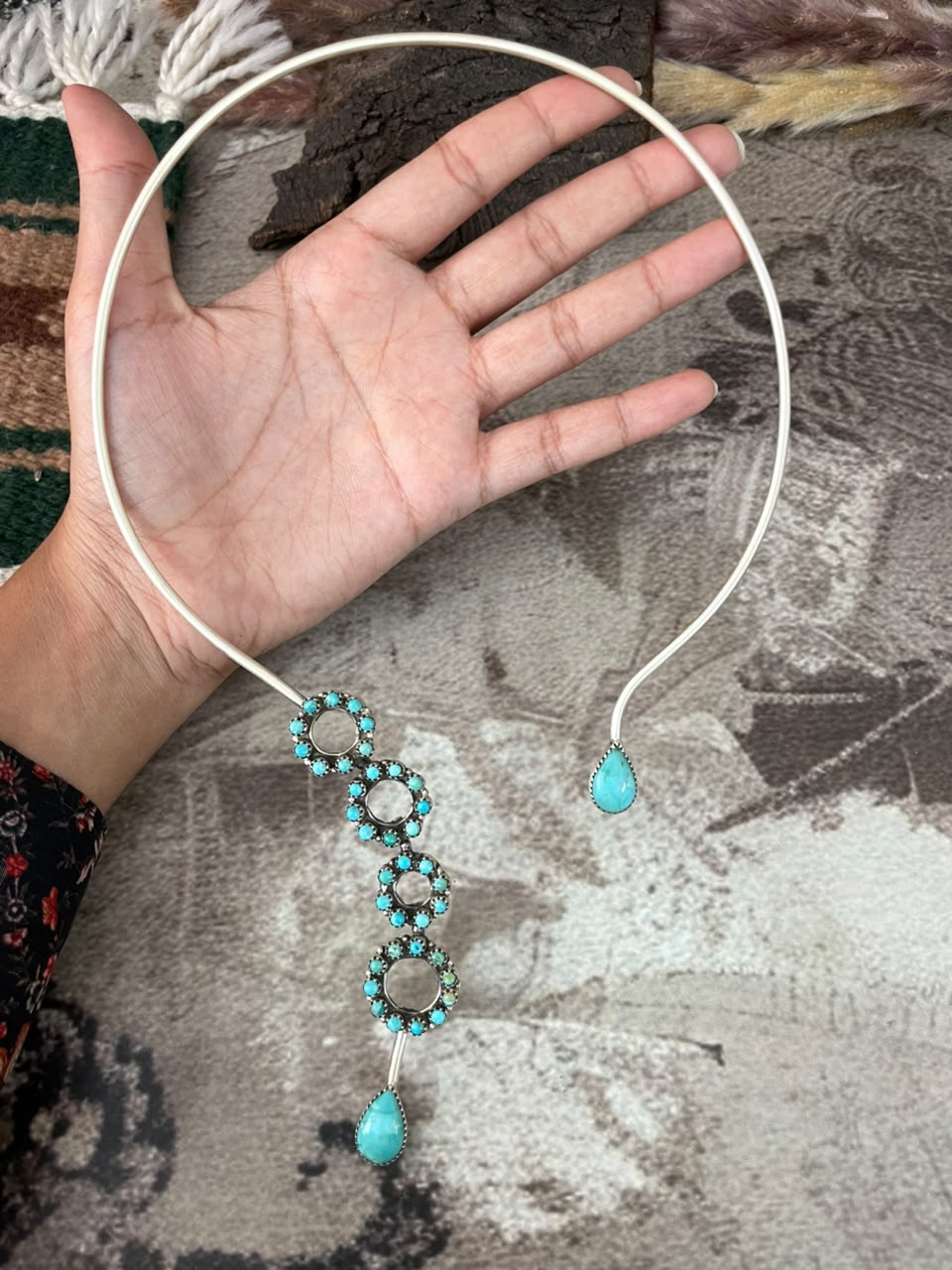 Handmade Sterling Silver Kingman Turquoise Necklace Signed Nizhoni