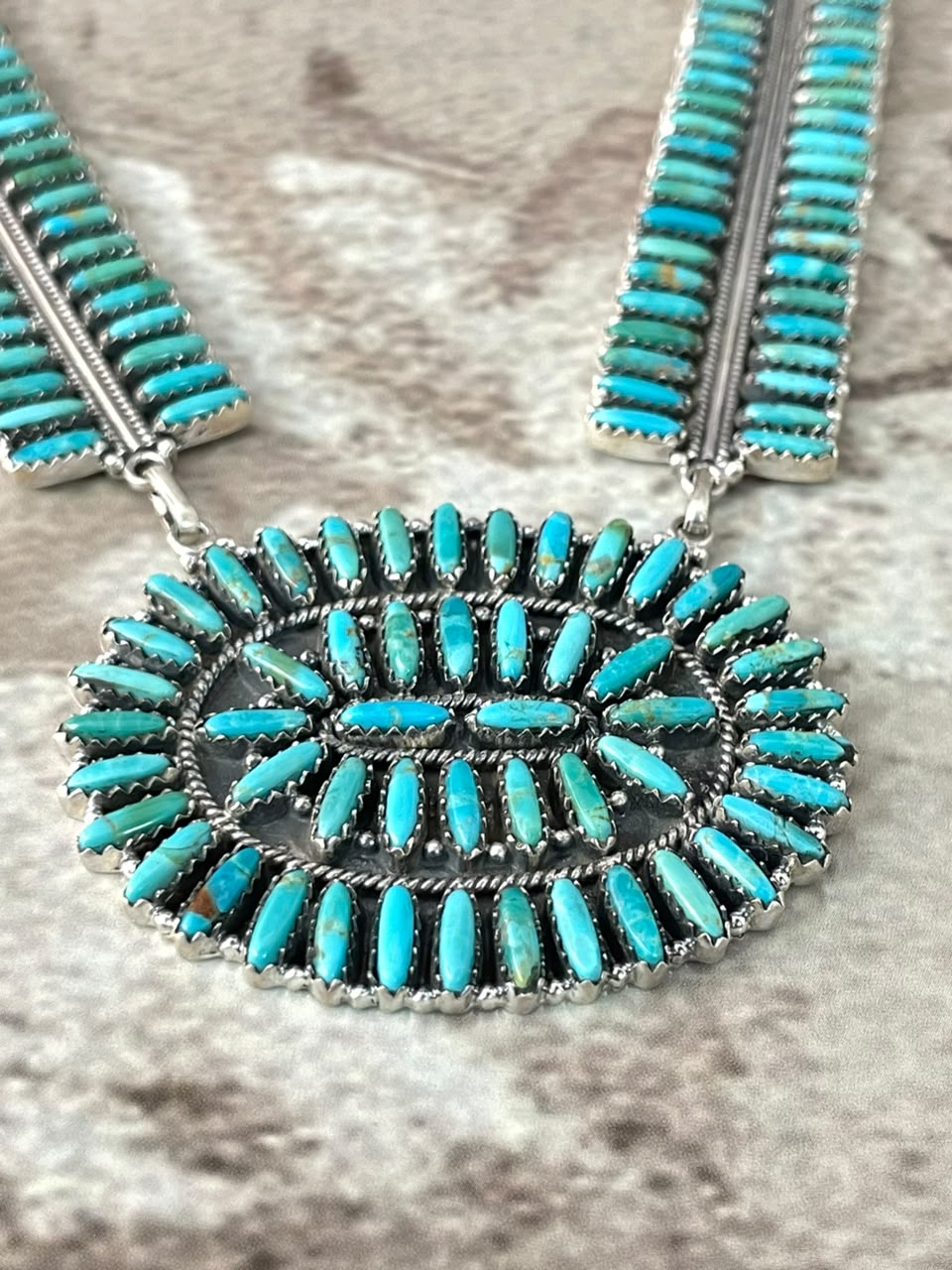 Handmade Sterling Silver Kingman Turquoise Necklace Signed Nizhoni