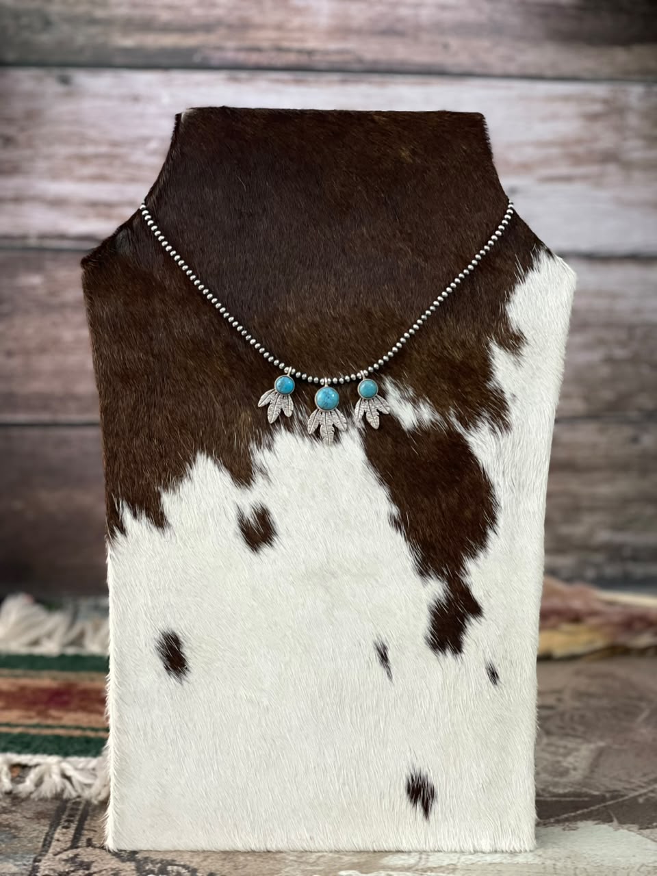Handmade Sterling Silver Kingman Turquoise Beaded Necklace Signed Nizhoni