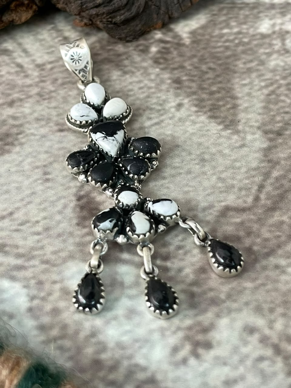 Handmade Sterling Silver White Buffalo Pendant Signed Nizhoni