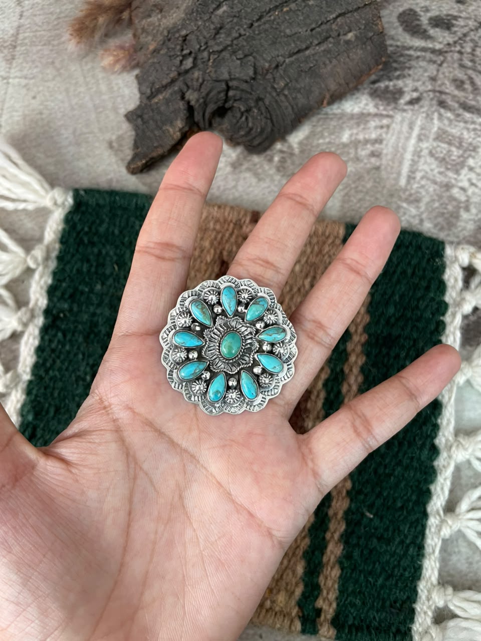 Handmade Sterling Silver Kingman Turquoise Adjustable Ring Signed Nizhoni