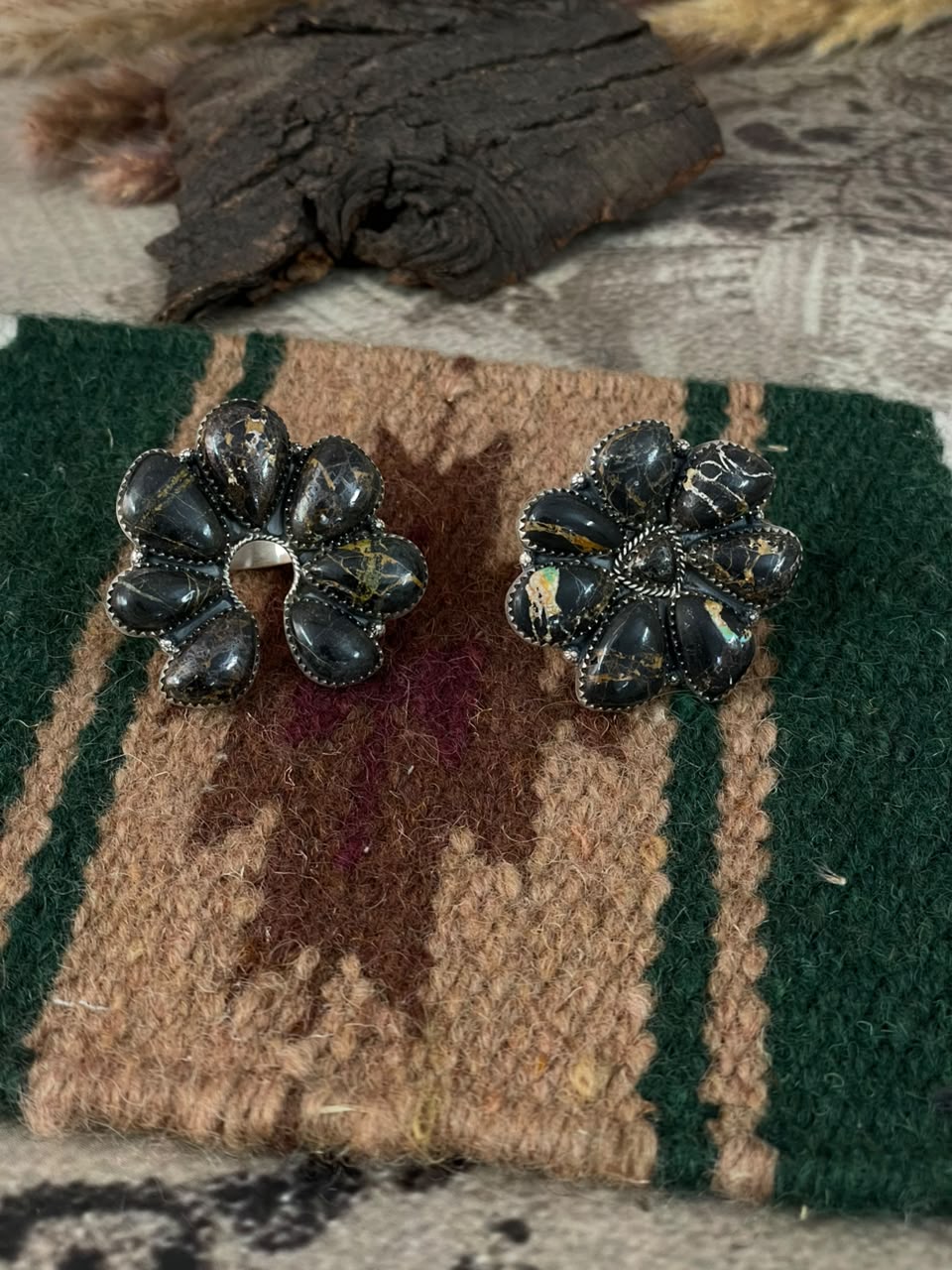 Handmade Sterling Silver Blackjack Turquoise Adjustable Ring Signed Nizhoni