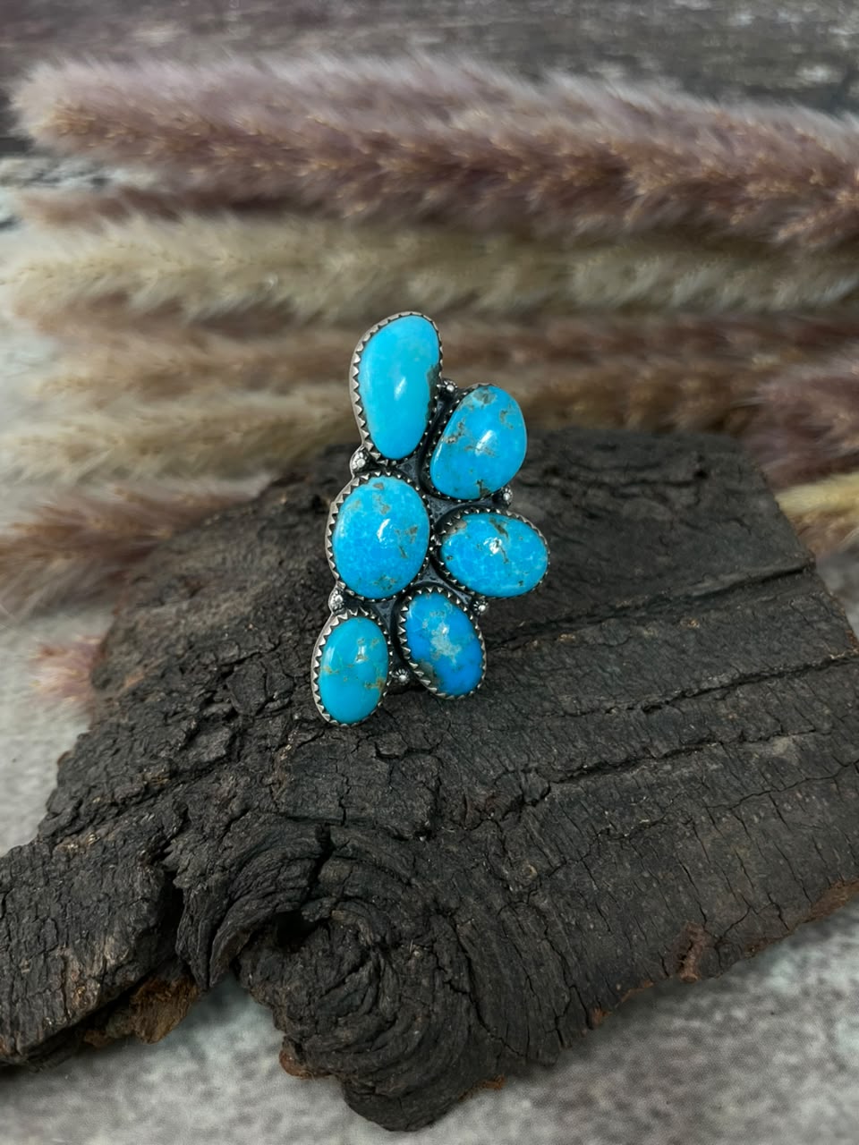 Handmade Sterling Silver Blue Kingman Turquoise Adjustable Ring Signed Nizhoni