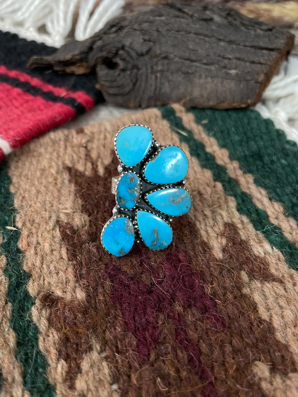 Handmade Sterling Silver Blue Kingman Turquoise Adjustable Ring Signed Nizhoni