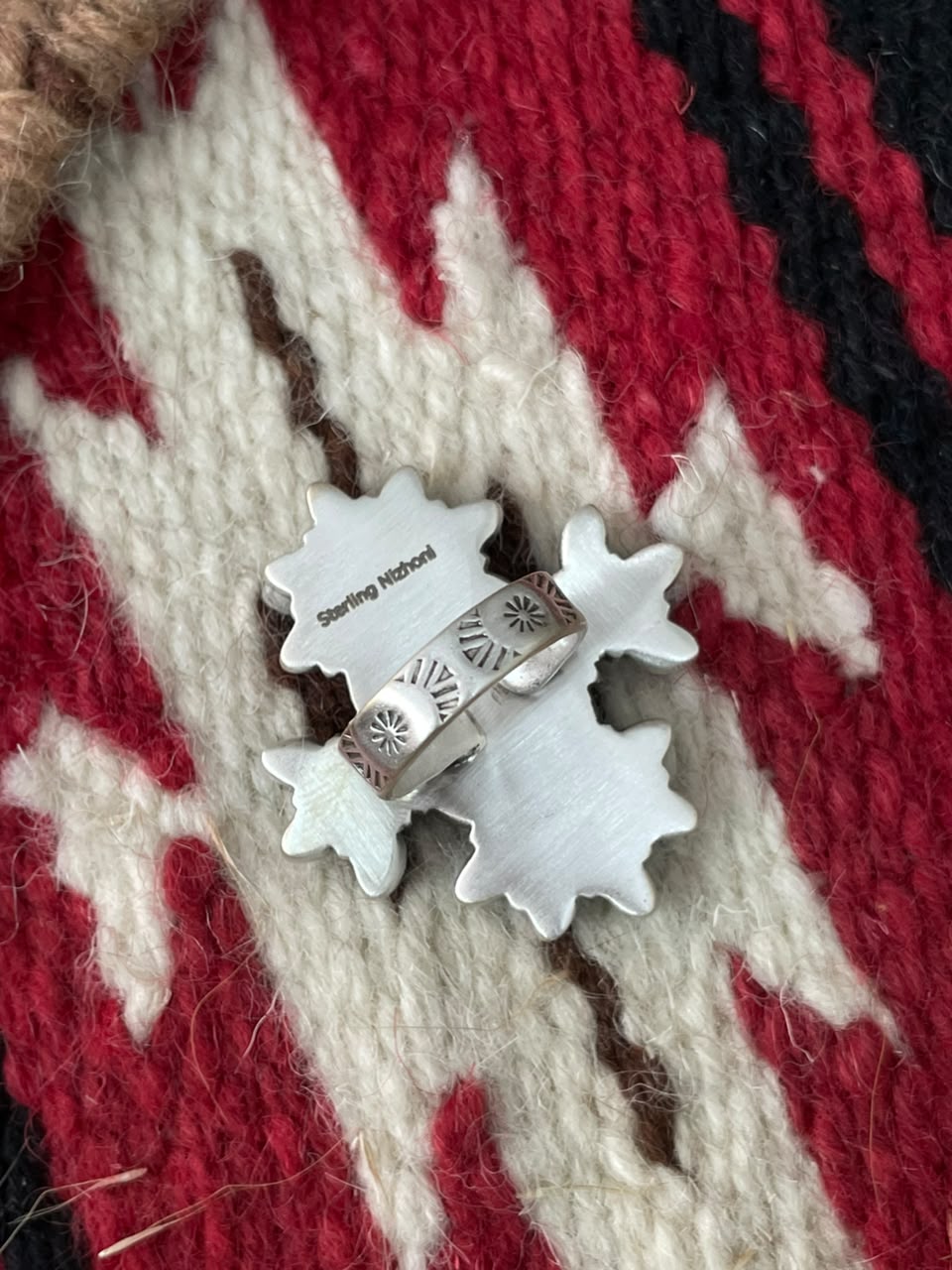 Handmade Sterling Silver Orange Mojave with Kingman Turquoise Adjustable Ring Signed Nizhoni