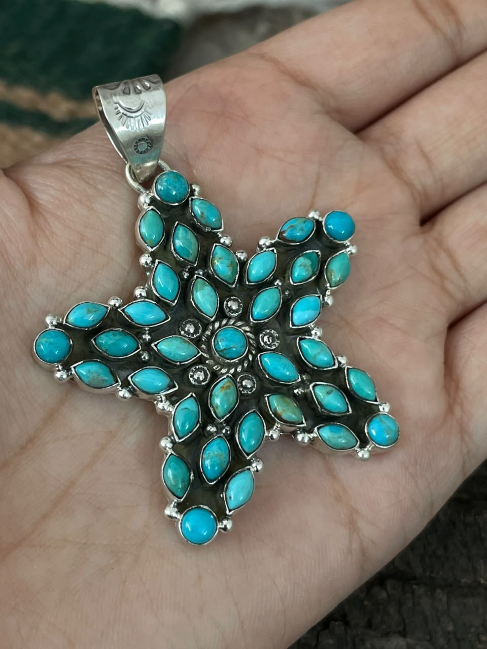 Handmade Sterling Silver Kingman Turquoise Star Pendant Signed Nizhoni