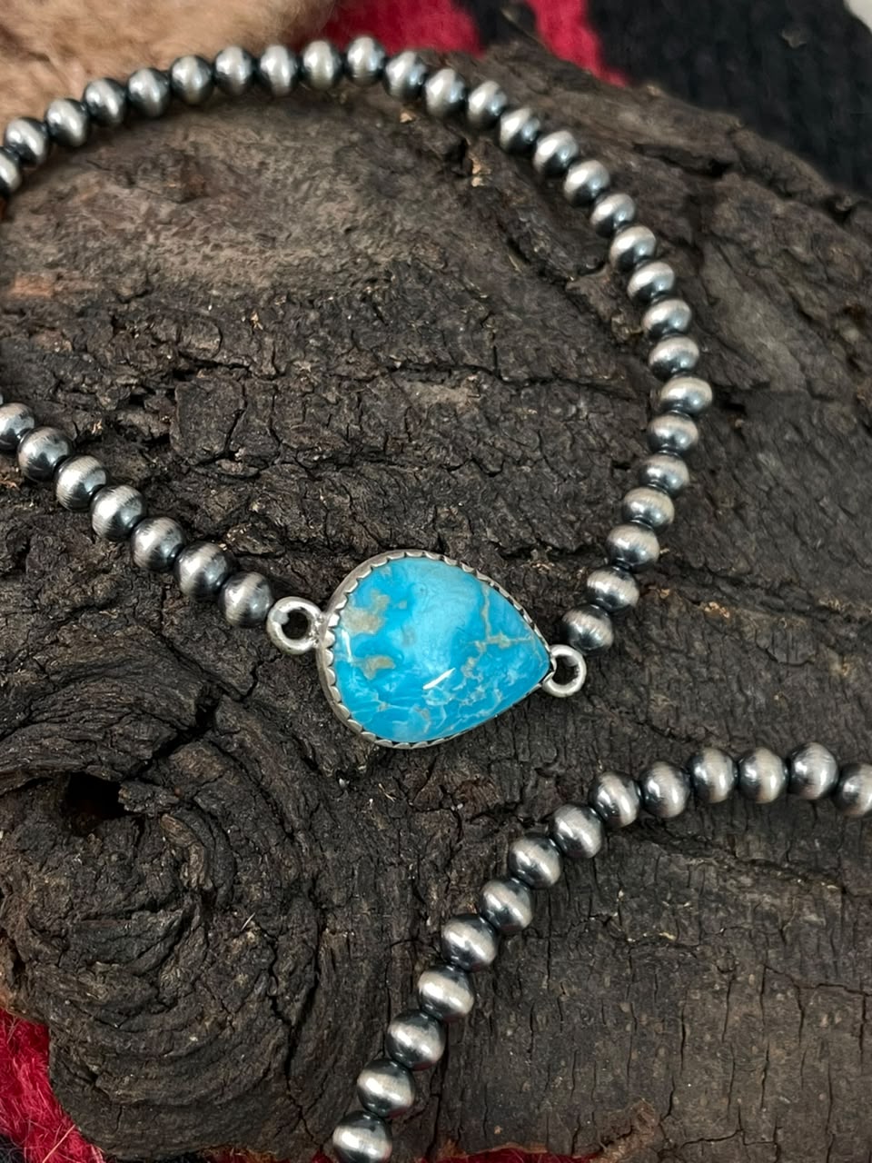 Handmade Sterling Silver Golden Hills and Sierra Bella Turquoise Stretchy Beaded Bracelet Signed Nizhoni
