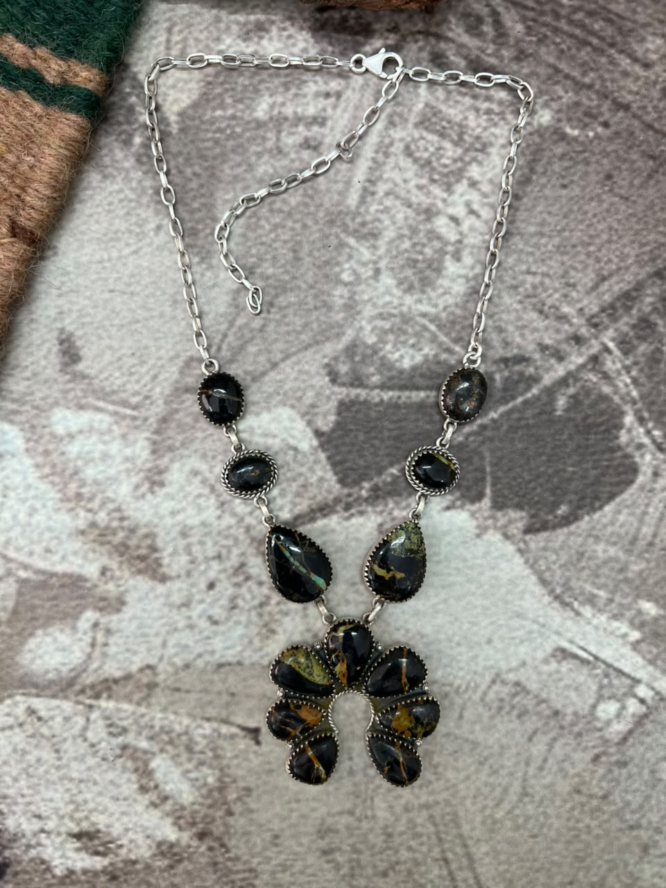 Handmade Sterling Silver Blackjack Turquoise Naja Necklace Signed Nizhoni