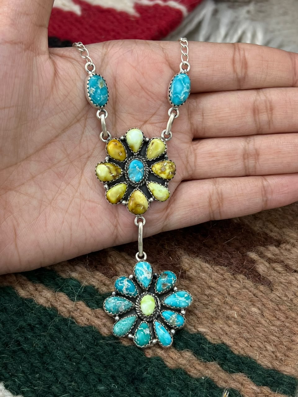 Handmade Sterling Silver Palomino with White Water Turquoise Necklace Signed Nizhoni