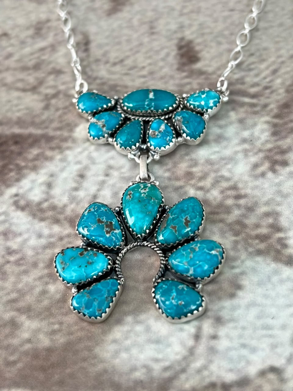 Handmade Sterling Silver White Water Turquoise Necklace Signed Nizhoni