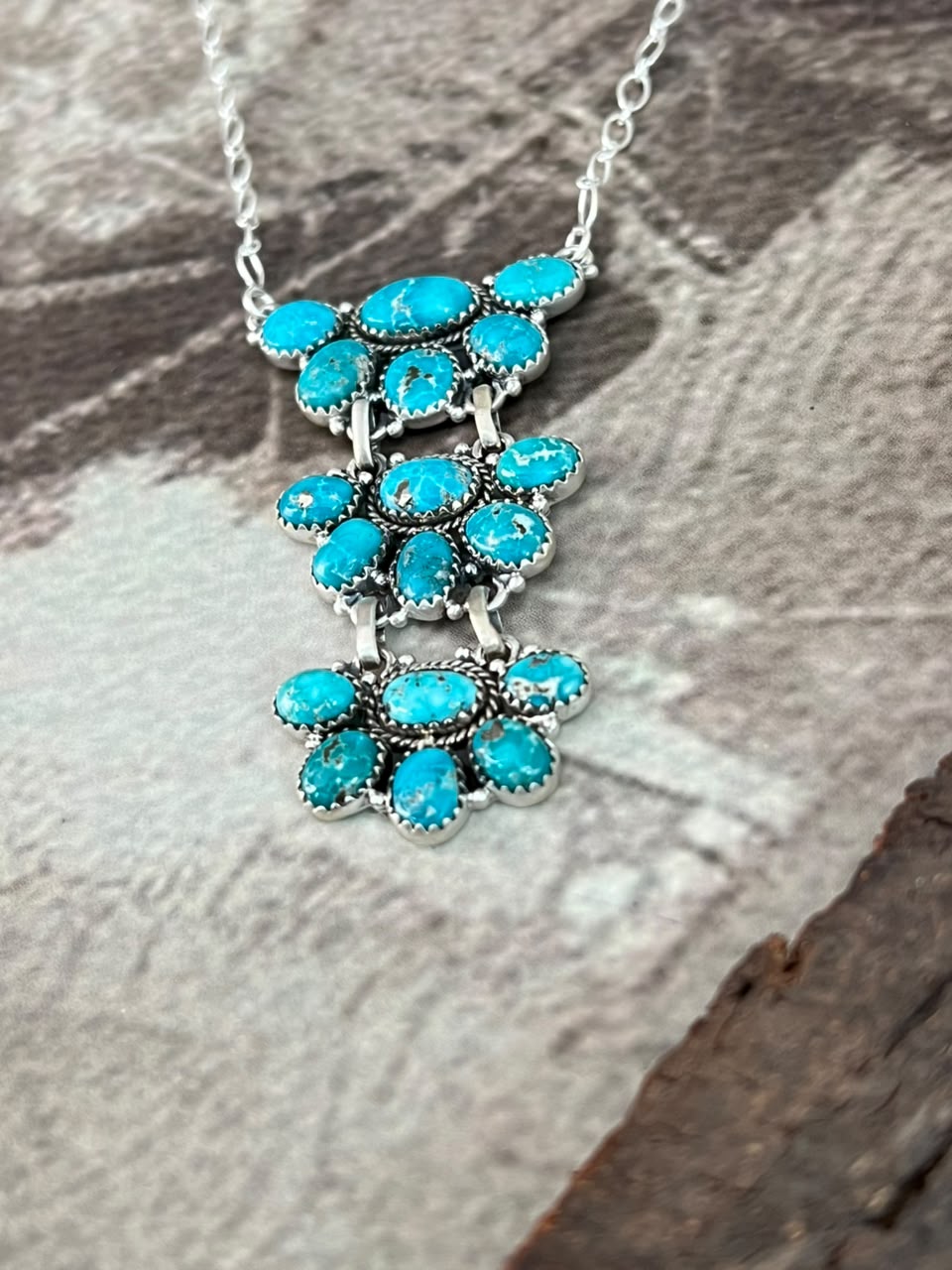 Handmade Sterling Silver White Water Turquoise Necklace Signed Nizhoni