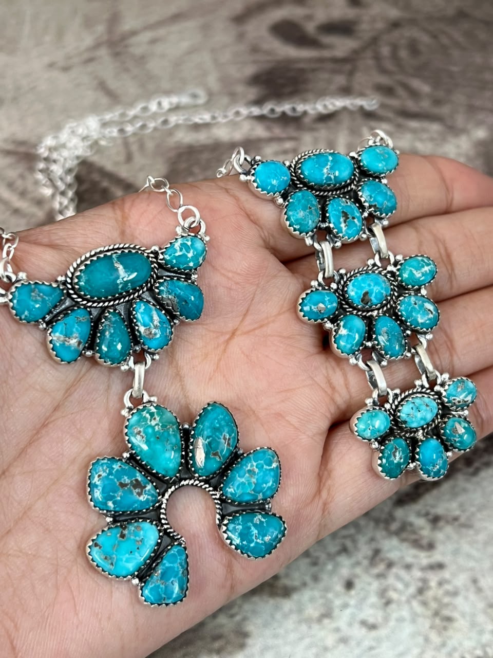 Handmade Sterling Silver White Water Turquoise Necklace Signed Nizhoni