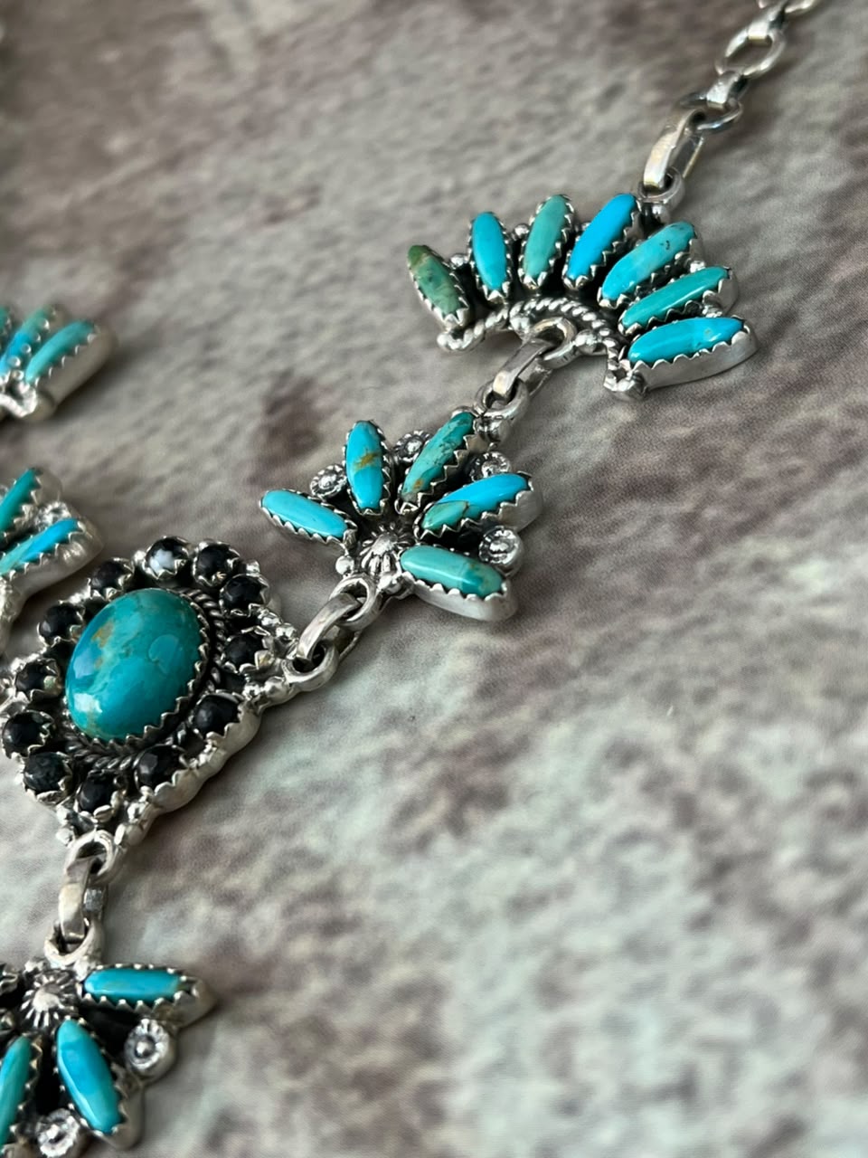 Handmade Sterling Silver Kingman Turquoise with White Buffalo Choker Necklace Signed Nizhoni