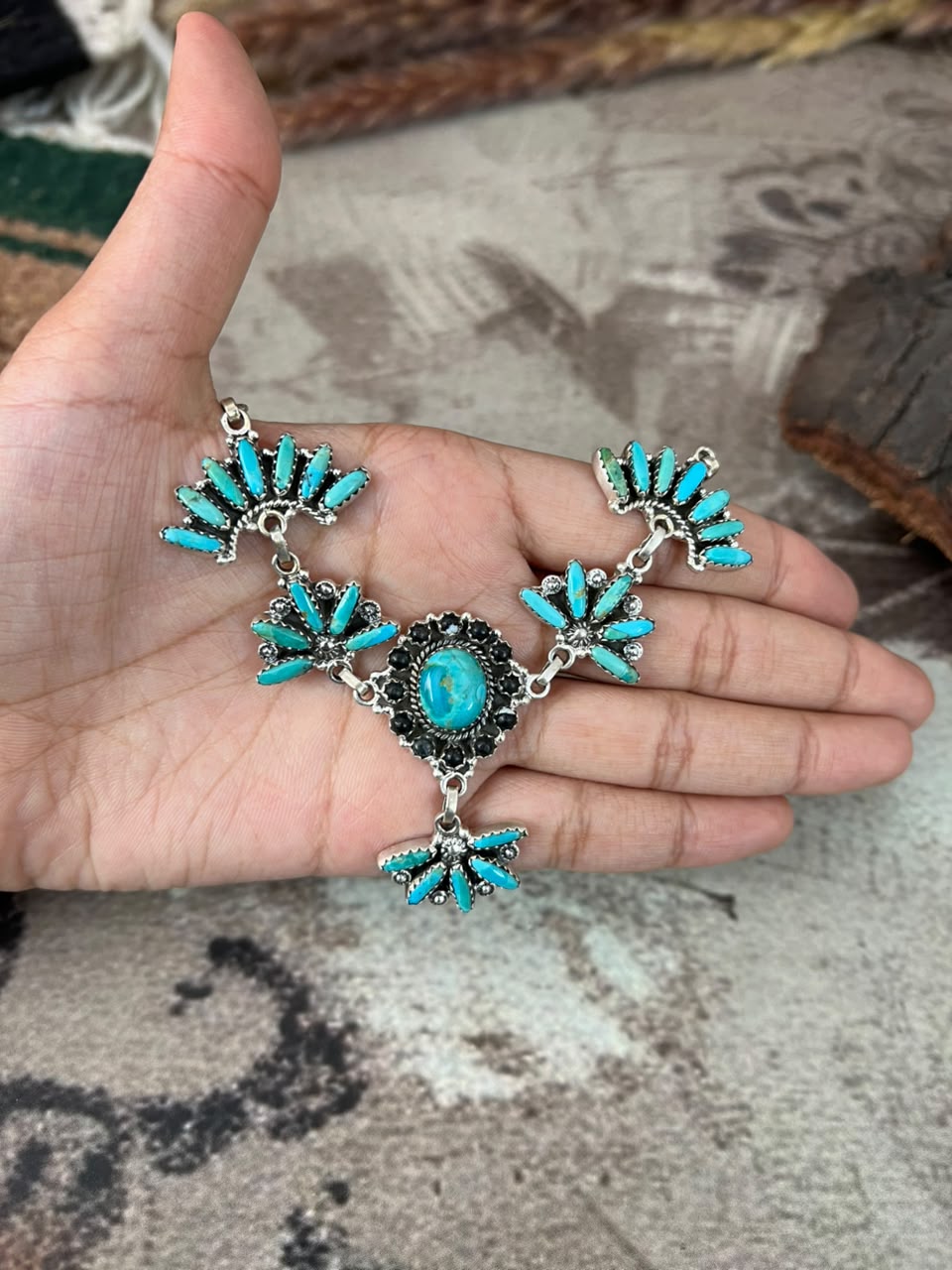 Handmade Sterling Silver Kingman Turquoise with White Buffalo Choker Necklace Signed Nizhoni