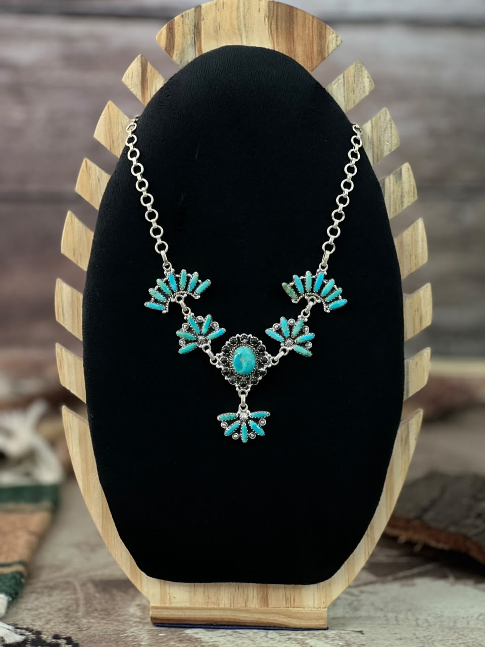 Handmade Sterling Silver Kingman Turquoise with White Buffalo Choker Necklace Signed Nizhoni