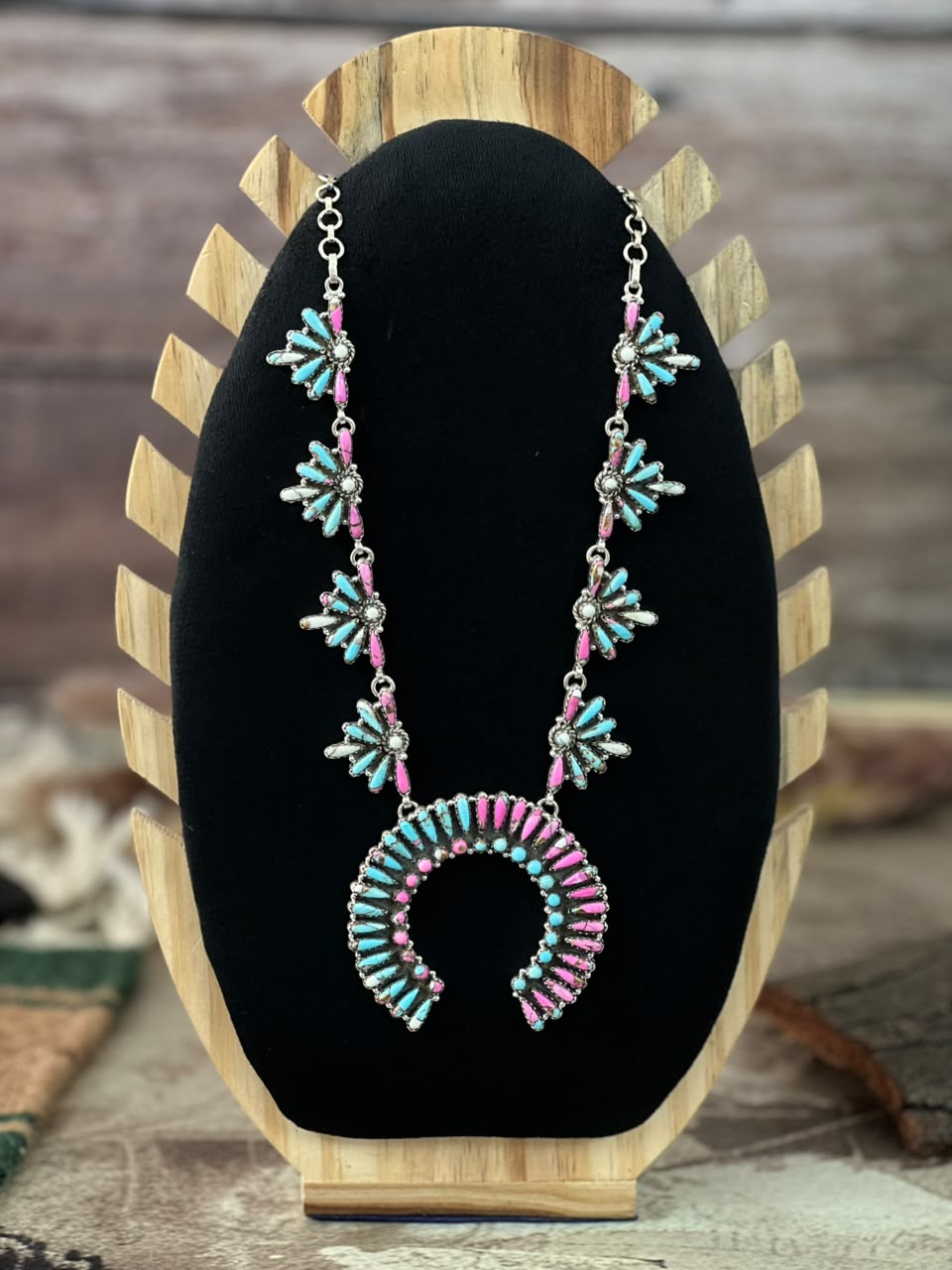 Handmade Sterling Silver Cotton Candy Naja Necklace Signed Nizhoni