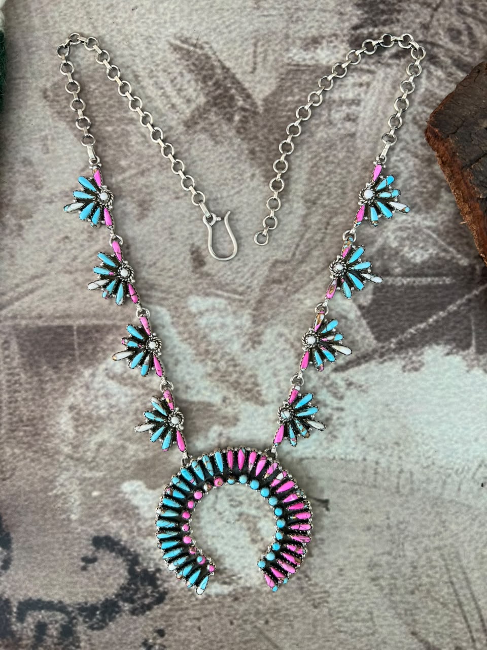 Handmade Sterling Silver Cotton Candy Naja Necklace Signed Nizhoni