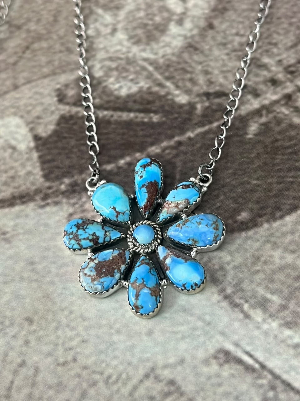 Handmade Sterling Silver Golden Hills Turquoise Necklace Signed Nizhoni