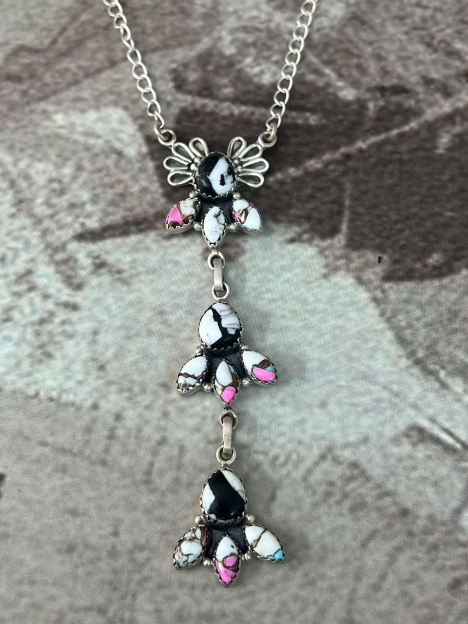 Handmade Sterling Silver Cotton Candy with White Buffalo Necklace Signed Nizhoni