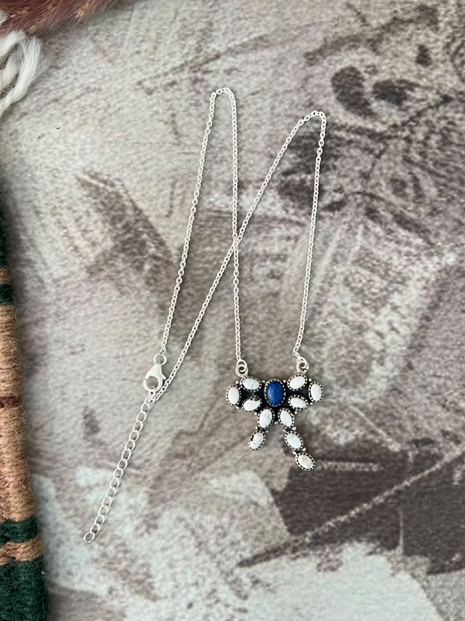 Handmade Sterling Silver White Buffalo with Lapis Necklace Signed Nizhoni