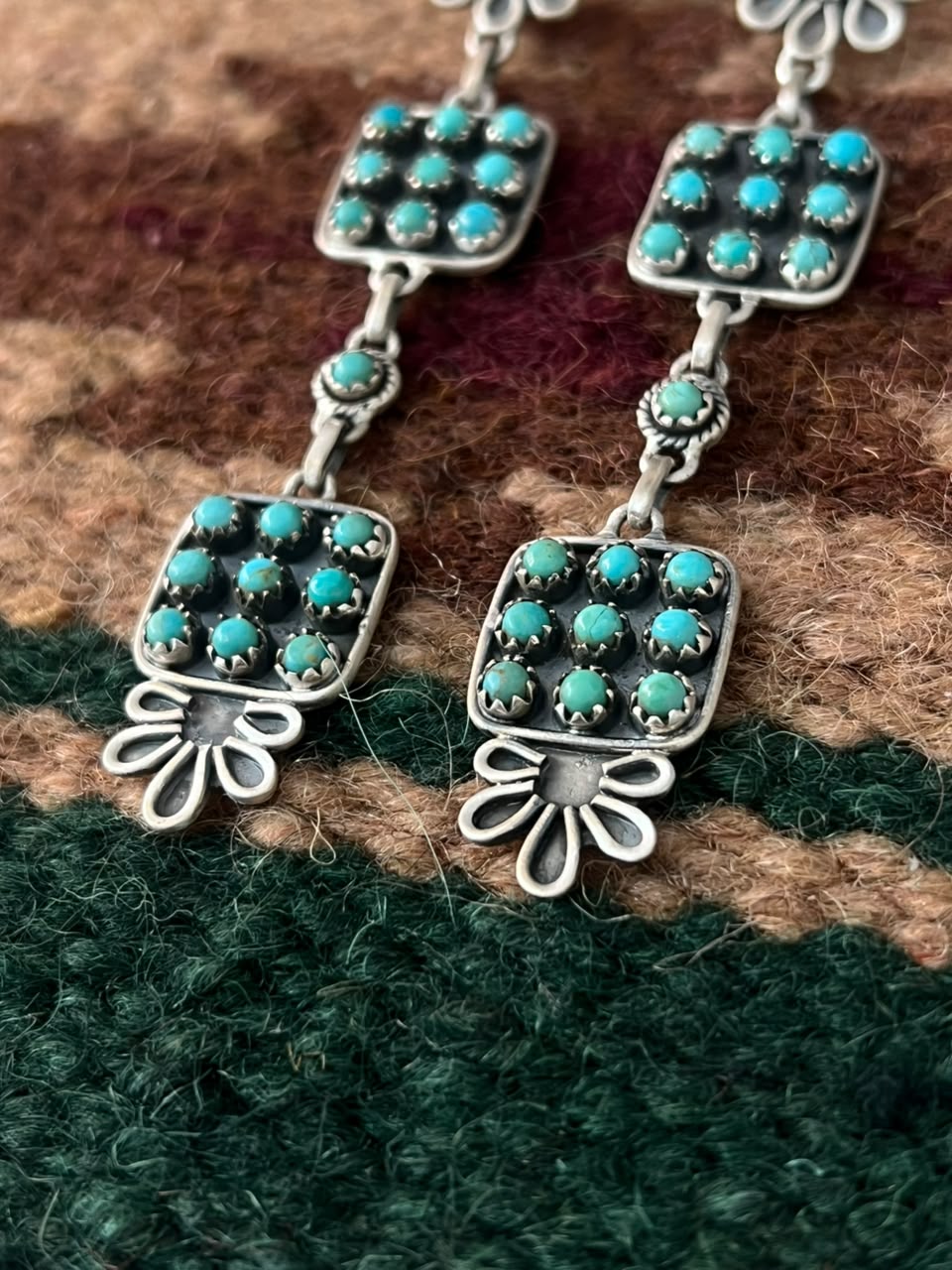 Handmade Sterling Silver Kingman Turquoise Post Dangle Earrings Signed Nizhoni