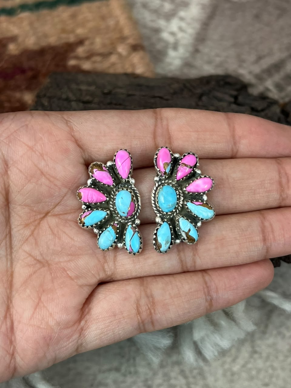 Handmade Sterling Silver Cotton Candy Post Studs Earrings Signed Nizhoni