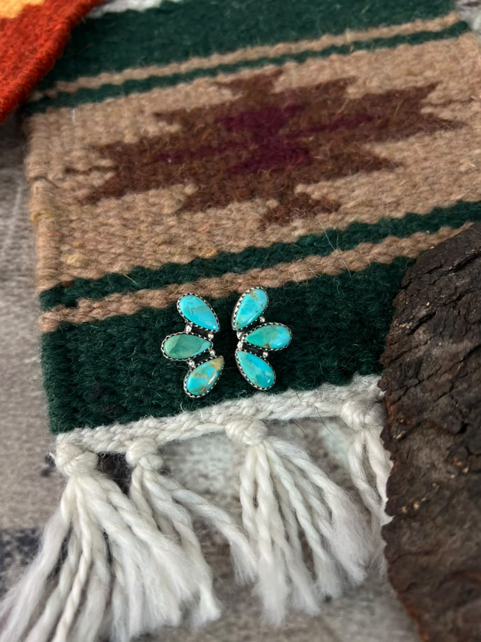 Handmade Sterling Silver Kingman Turquoise Post Studs Earrings Signed Nizhoni