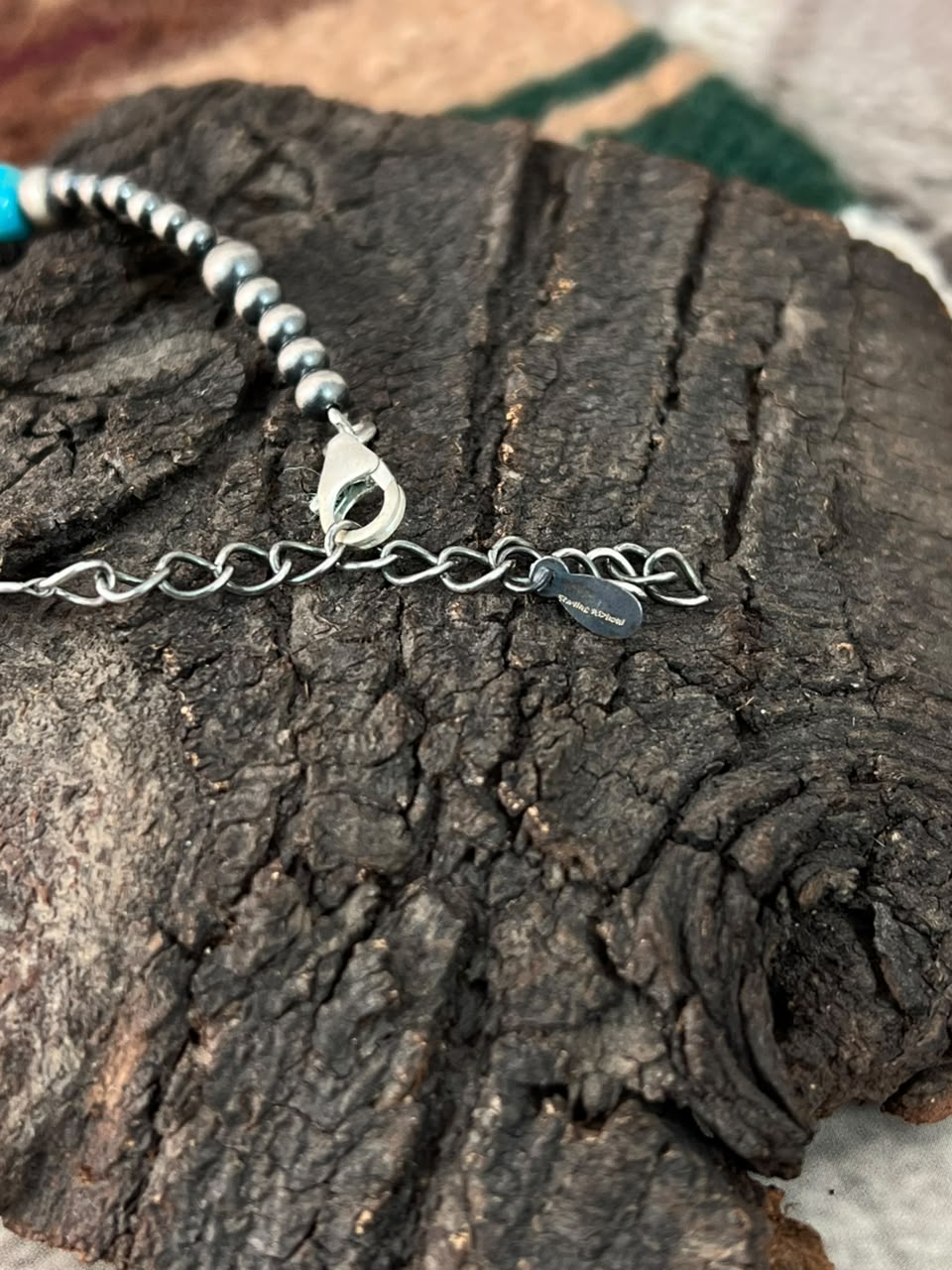 Handmade Sterling Silver Beaded Kingman Turquoise Chain Bracelet Signed Nizhoni