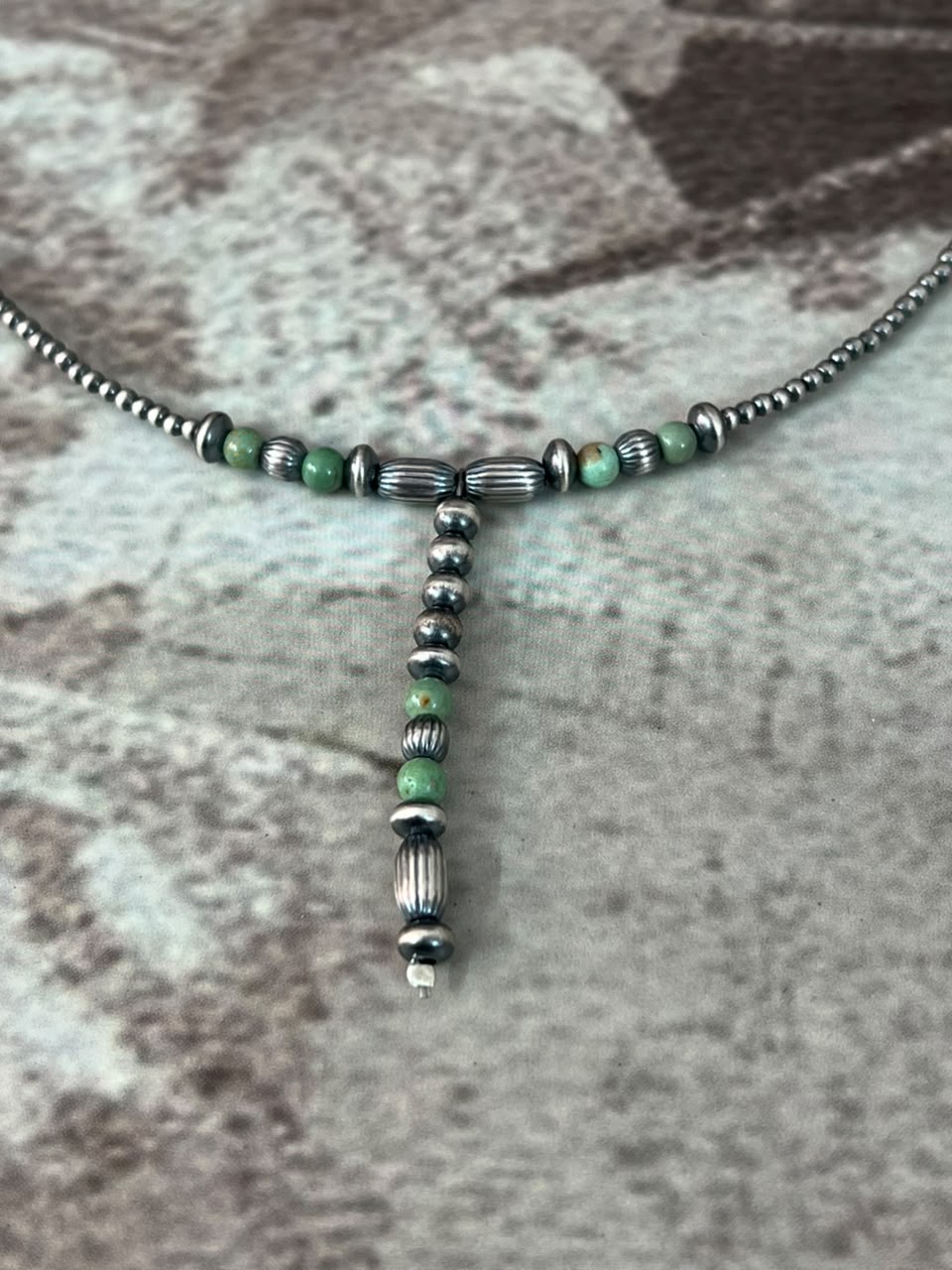 Handmade Sterling Silver Kingman Turquoise Beaded Necklace Signed Nizhoni