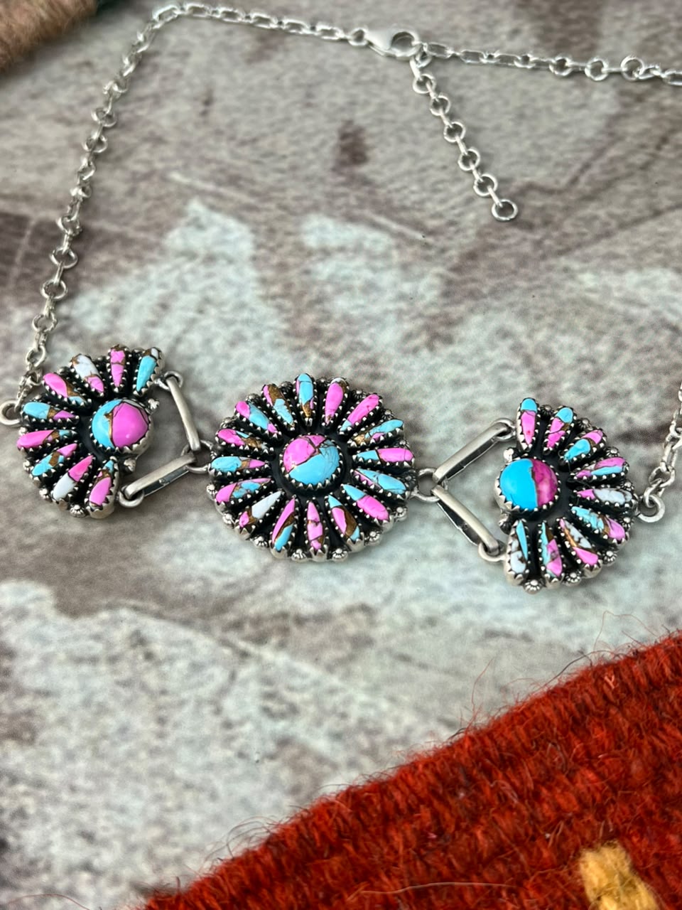 Handmade Sterling Silver Cotton Candy Choker Necklace Signed Nizhoni