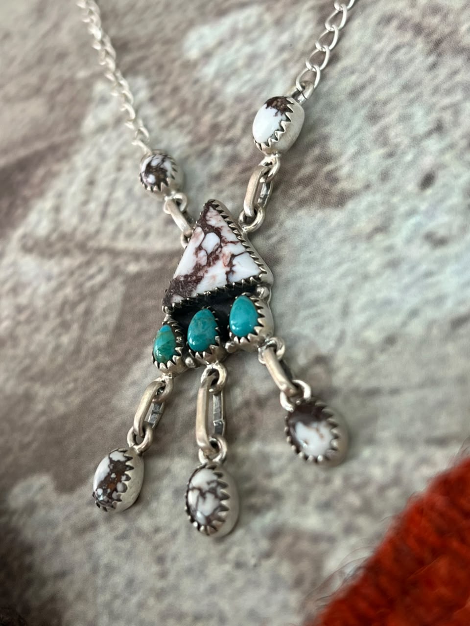 Handmade Sterling Silver Kingman Turquoise with Wildhorse Magnesite Necklace Signed Nizhoni