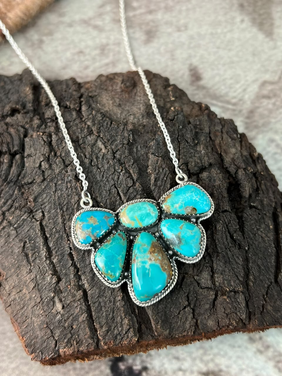Handmade Sterling Silver Kingman Turquoise Necklace Signed Nizhoni