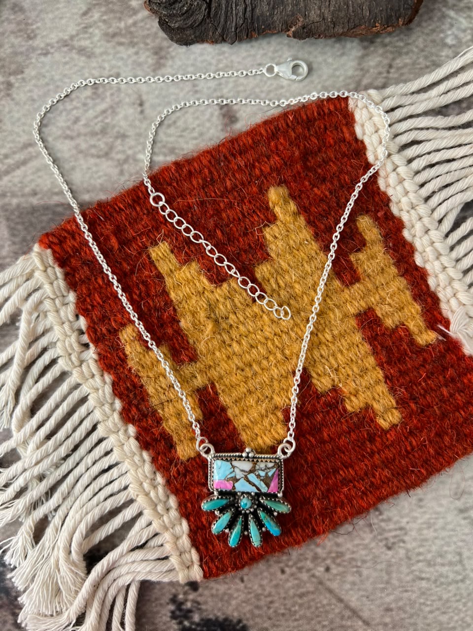 Handmade Sterling Silver Cotton Candy with Kingman Turquoise Necklace Signed Nizhoni